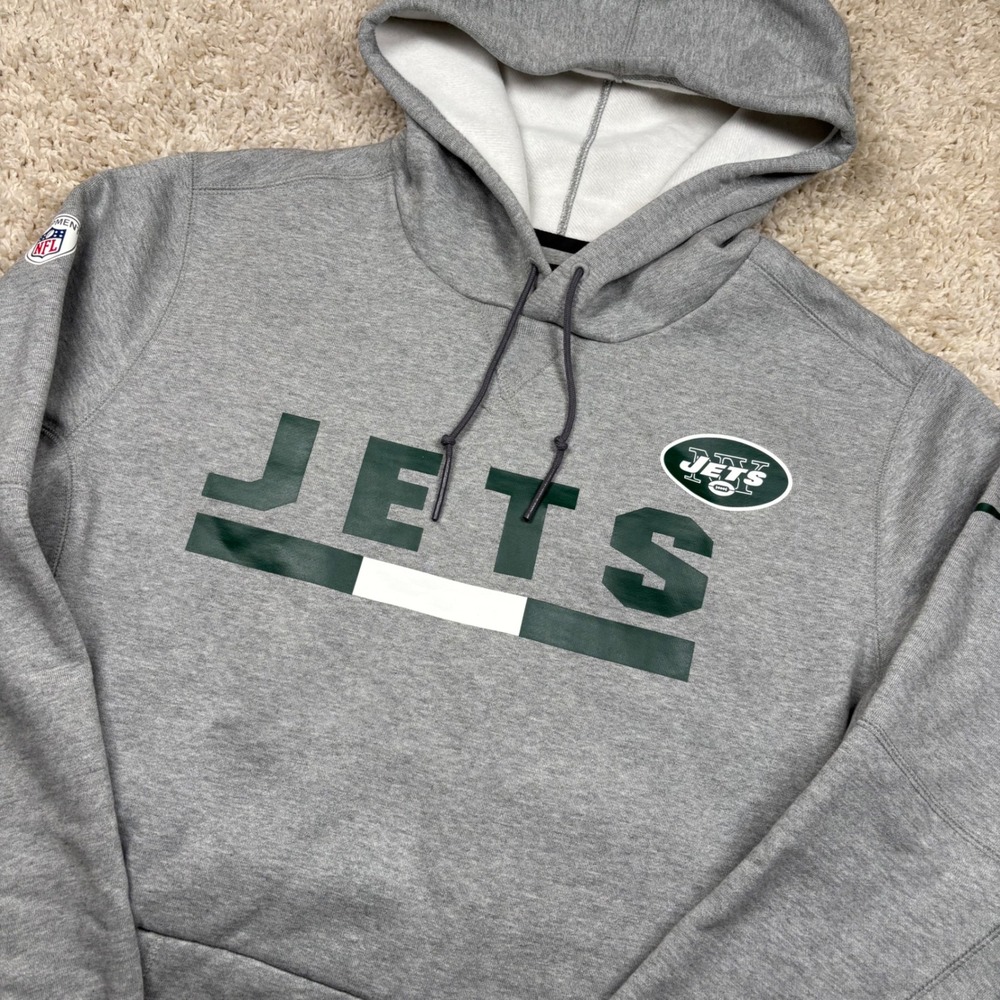 Nike New York Jets NFL Training Fleece Hoodie Mens L Gray Pullover Football